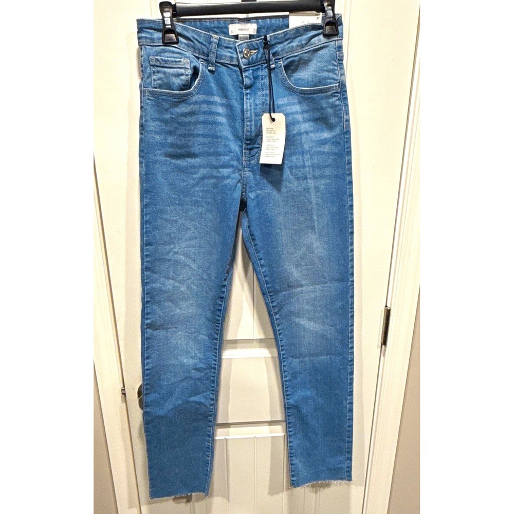 FOREVER 21 Women's Mom Jeans High Rise Relaxed Fit Medium Wash Cotton Denim